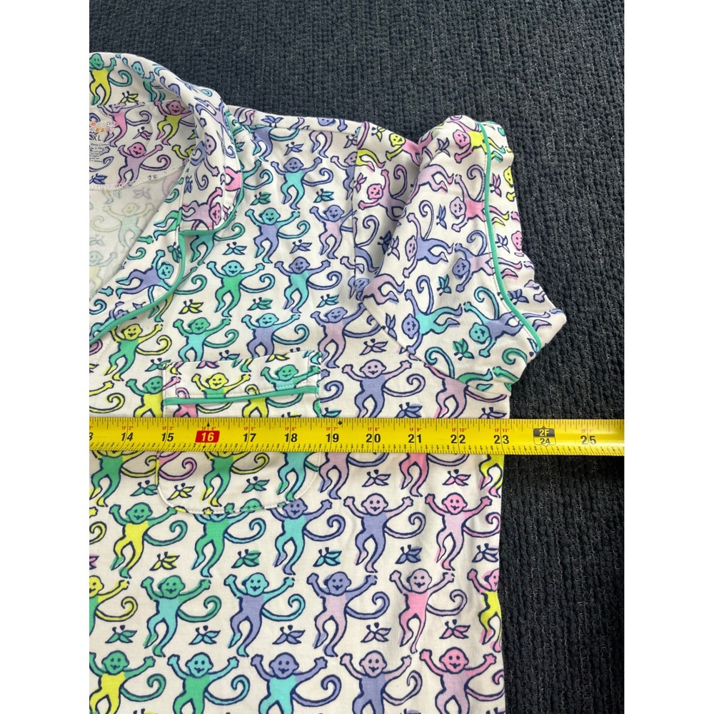 Roller Rabbit Monkey Print Pajama Set XL Multi Color Pima Cotton Short Sleeve - Picture 4 of 10